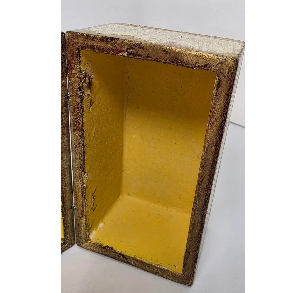 Vintage Florentine Italian Gilt Wood Jewelry Box Gold Leaf Domed Trinket Chest